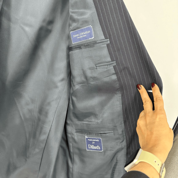 Cremieux Loro Piana Mens Blazer 44L Wool Sport Coat Navy Pinstriped Two Buttons - Picture 11 of 14